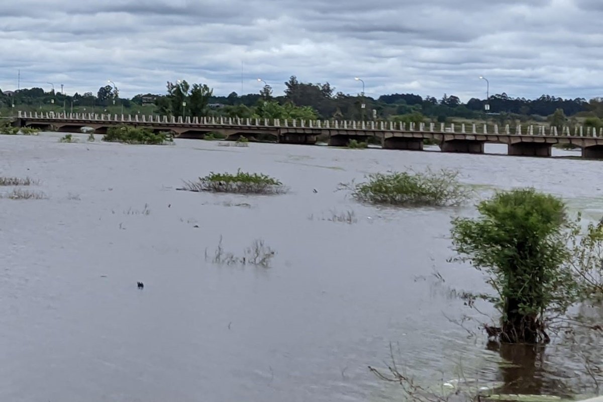 El puente Alvear sobresale del desbordado arroyo Yuquer&iacute; Grande.