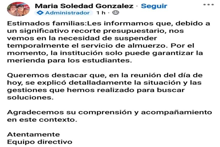 Comunicado de la directora de la institución.