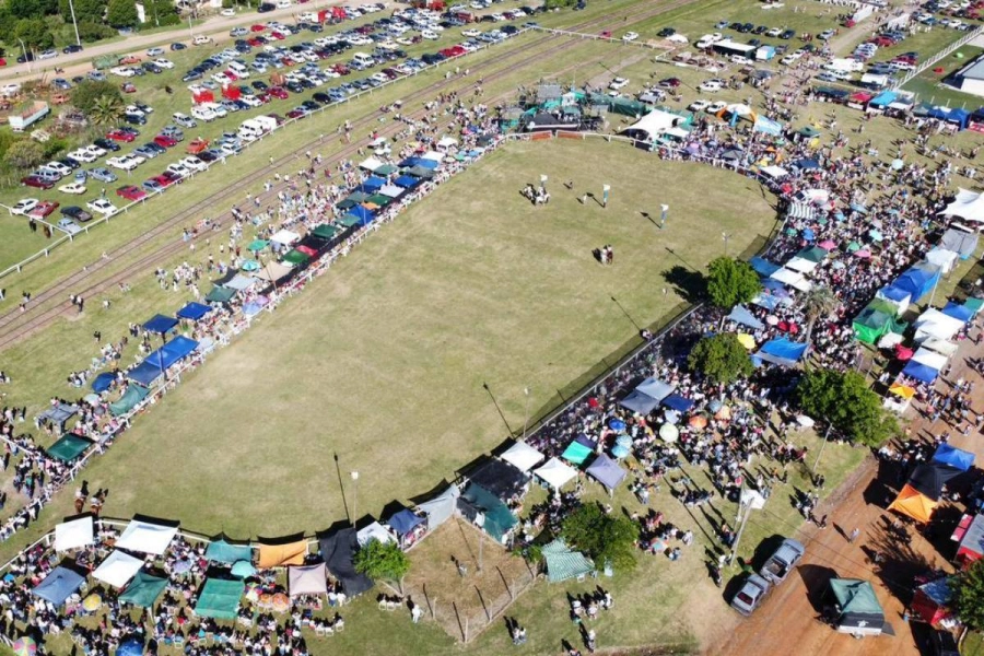 Vista aérea del predio con gran marco de publico.