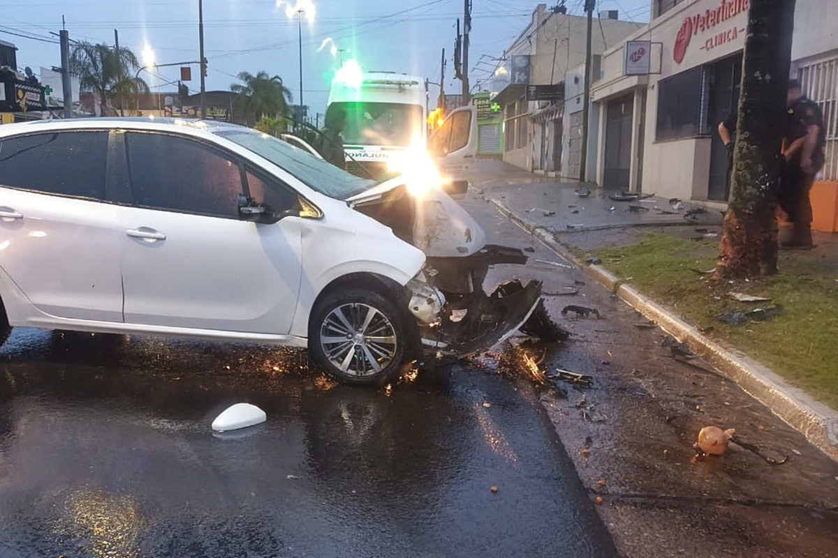 El automovil chocó contra una palmera