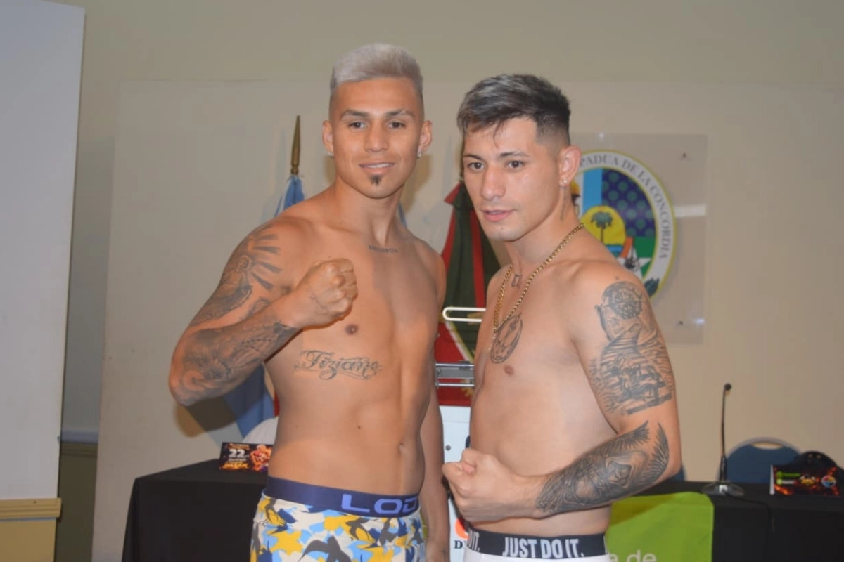 Baz&aacute;n y Randazzo Cos en el pesaje previo a la pelea.