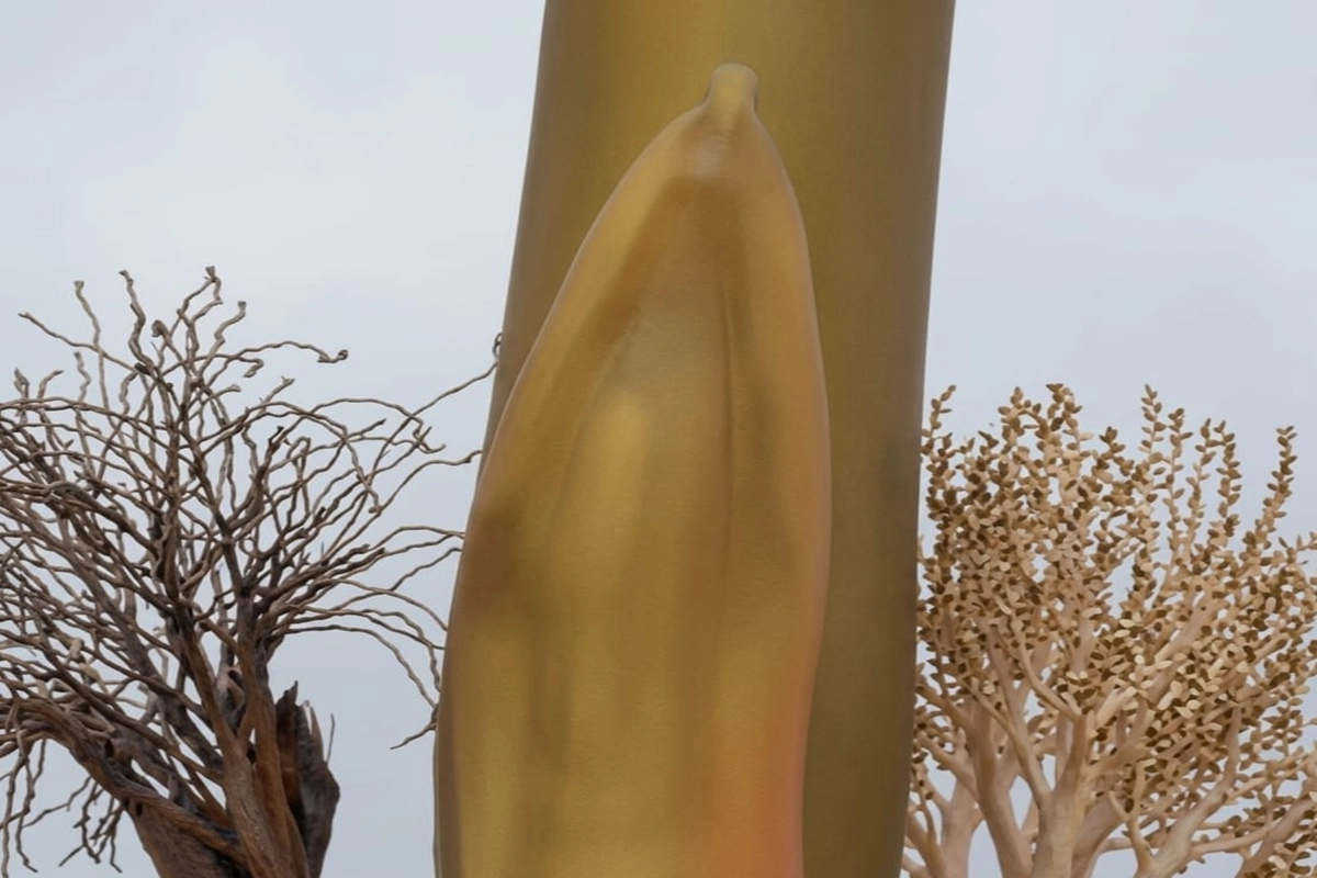 La imagen fue vista en el tronco de una palmera ubicada en un patio de comidas.