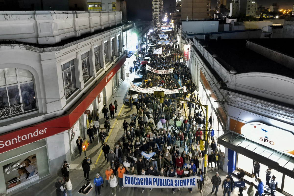 Una extensa columna de manifestantes marcho por el centro de Concordia
