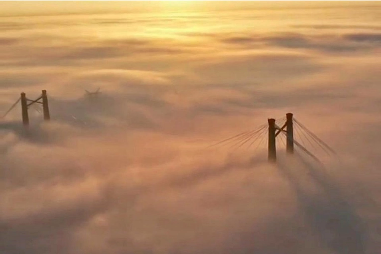 Las impactantes im&aacute;genes del puente Z&aacute;rate-Brazo Largo cubierto por la niebla