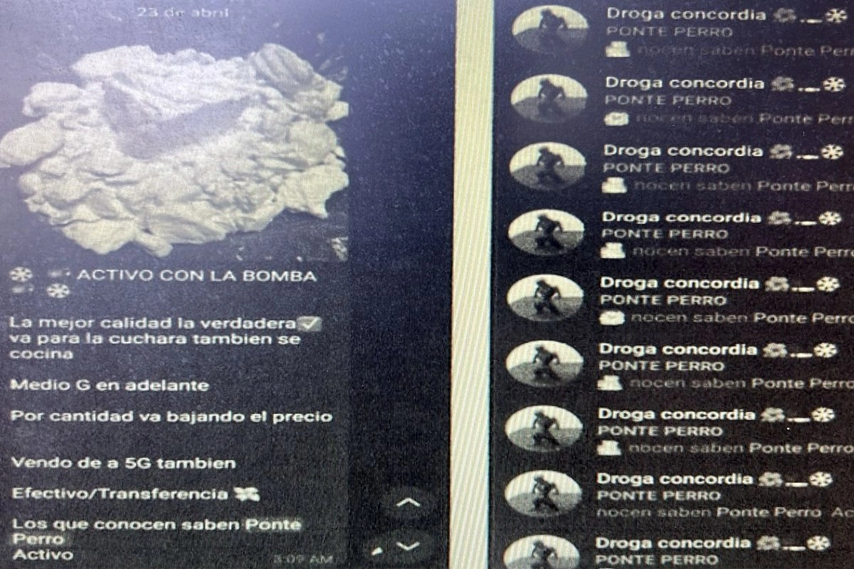Captura del men&uacute; de las sustancias que vend&iacute;an los procesados