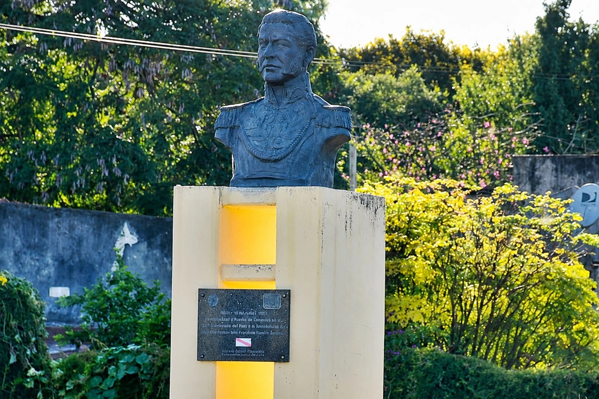 El busto de Pancho Ram&iacute;rez en la rotonda de acceso a Concordia.
