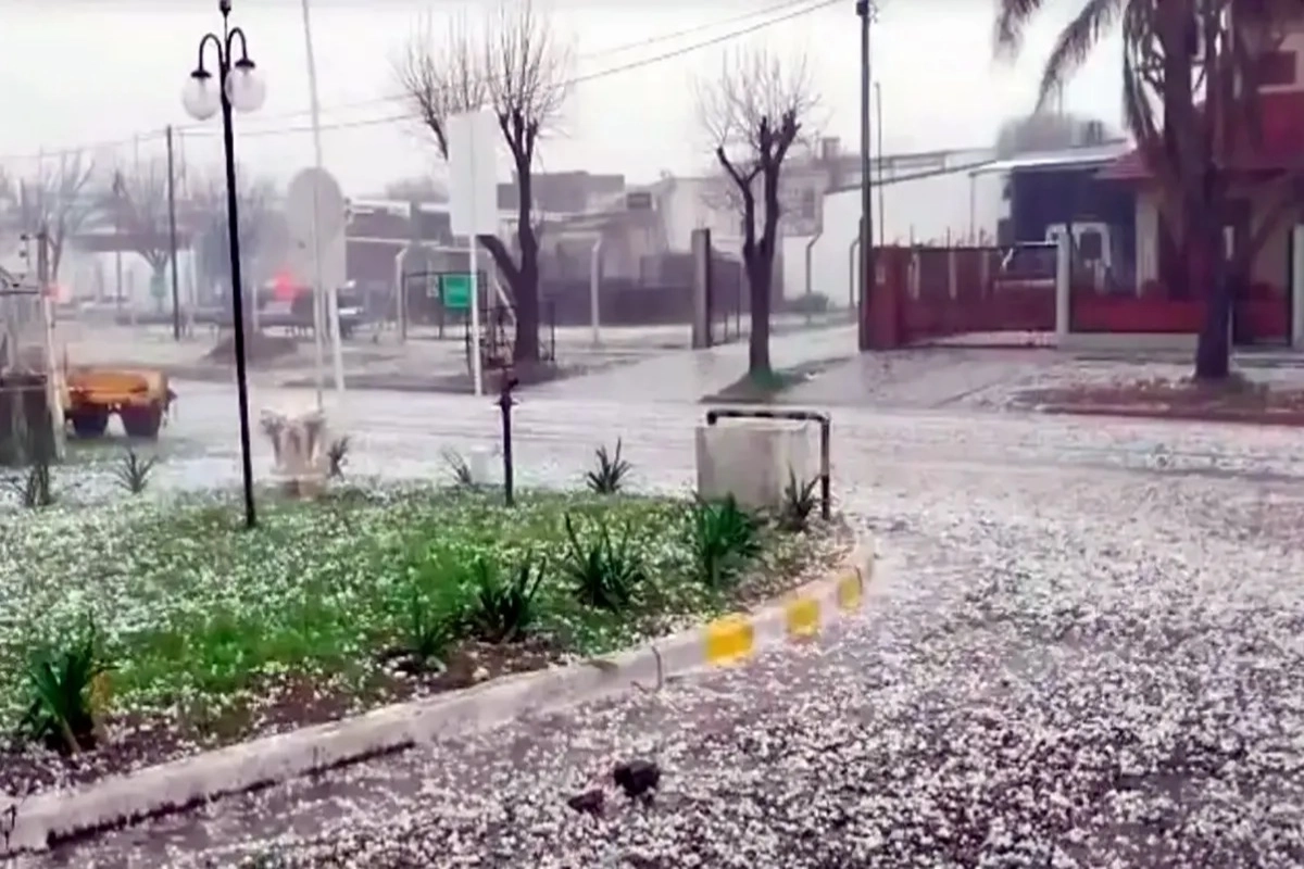 En pocos minutos, la abundante ca&iacute;da de piedra lleg&oacute; a cubrir de blanco calles y patios.