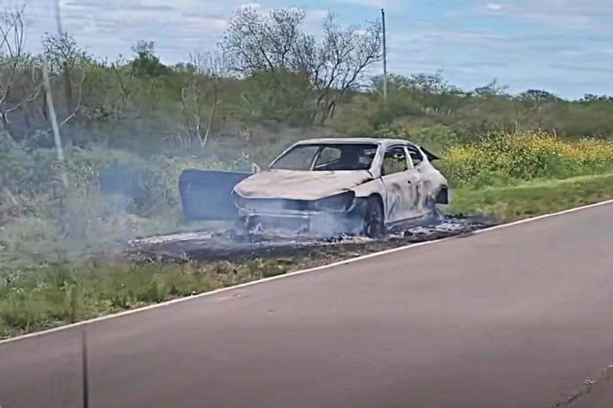 Las llamas destruyeron el auto por completo.